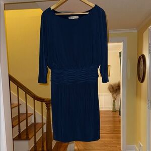 Evan Picone Navy Long-Sleeve Ruched Waist Dress